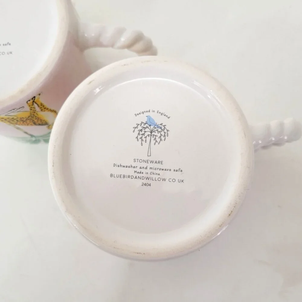Set Of 2 Bluebird & Willow British Design Ceramic Mugs With Leopard & Palm Tree - Picture 7 of 9